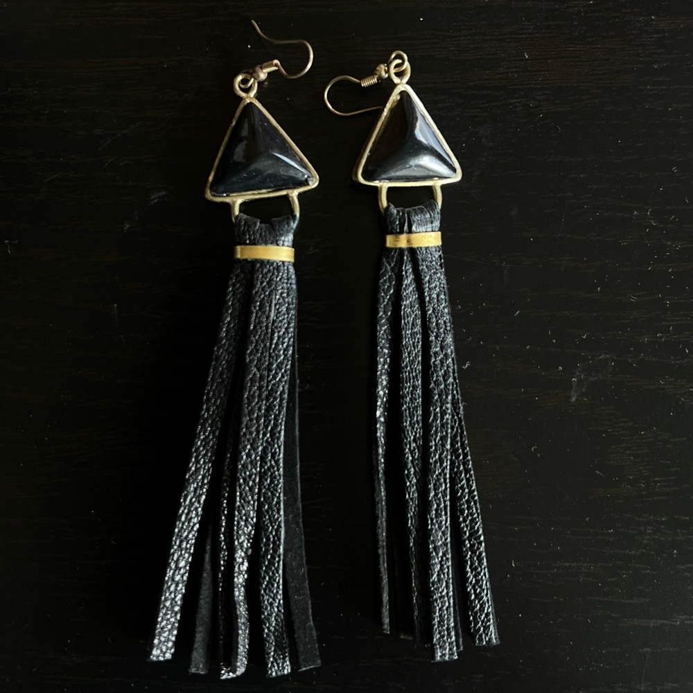 Black Triangle 🔺 Tassel Earrings